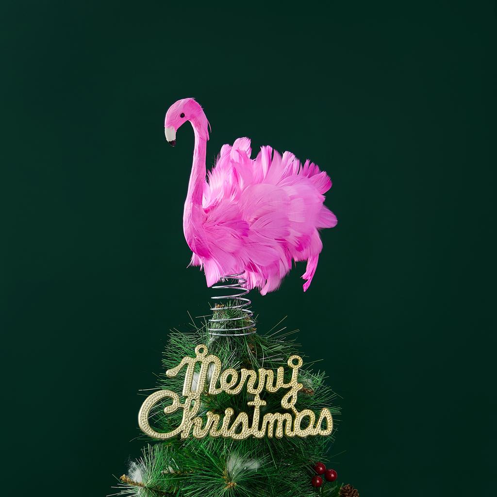 Flamingo Noel Ağacı Tepe Süsü, Yumuşak Ağaç Süsü Ev Dekorasyonu Tatil Kış için Parti Hediyesi