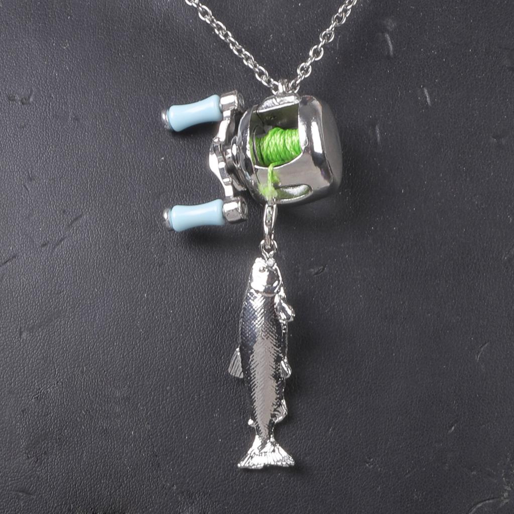 Collana con Ciondolo Attrezzatura da Pesca Miniaturizzata da Collezione Catena Regolabile Gioielli Regalo Unico Per Pescatori