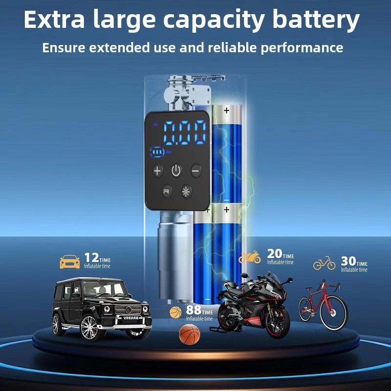 Portable Mini Tire Inflator, Cordless Air Compressor Pump for Car, Bike, Motorcycle with Digital Display LED Light