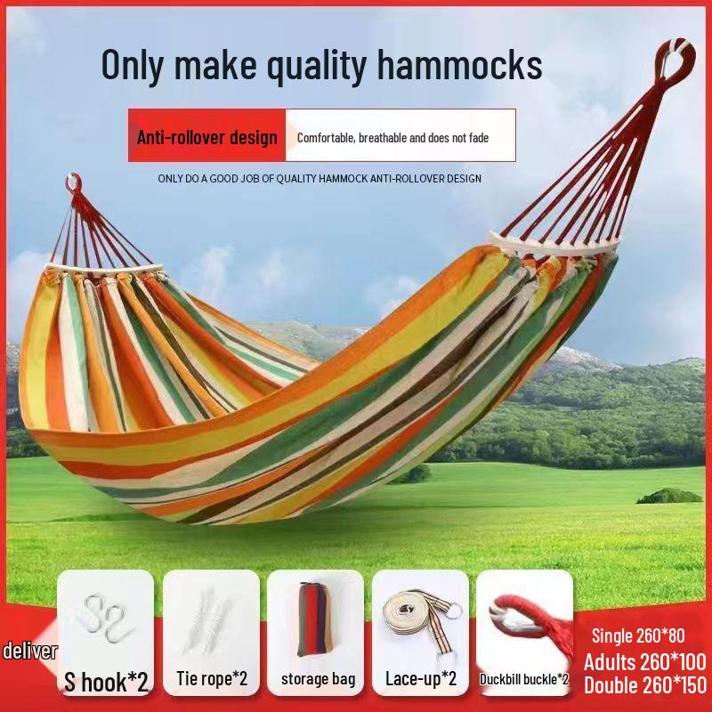 Thickened White Double Hammock for Indoor/Outdoor Use: Anti-Rollover Design for Adults & Kids