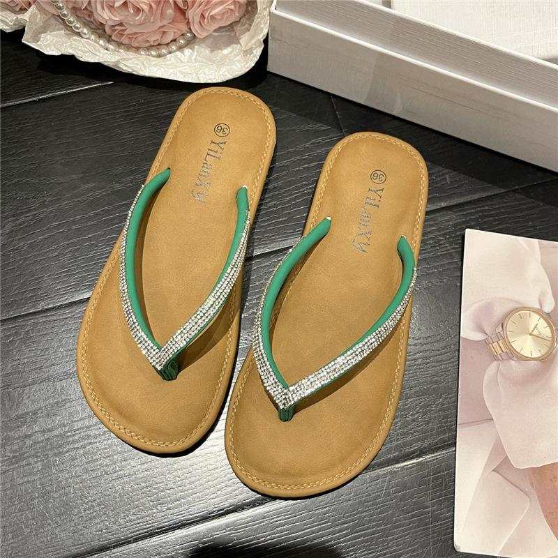 

Плоские шлепанцы для женщин на лето, новые, с открытым носком, французский высококлассный нишевый фейский стиль, пляжные сандалии 40 зелёный