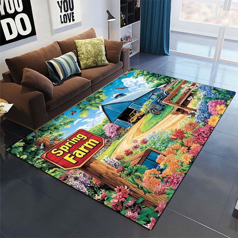 

Lake House Flower Garden Area Rug, Scenery Decor Mat 40x60cm( 15x23in )