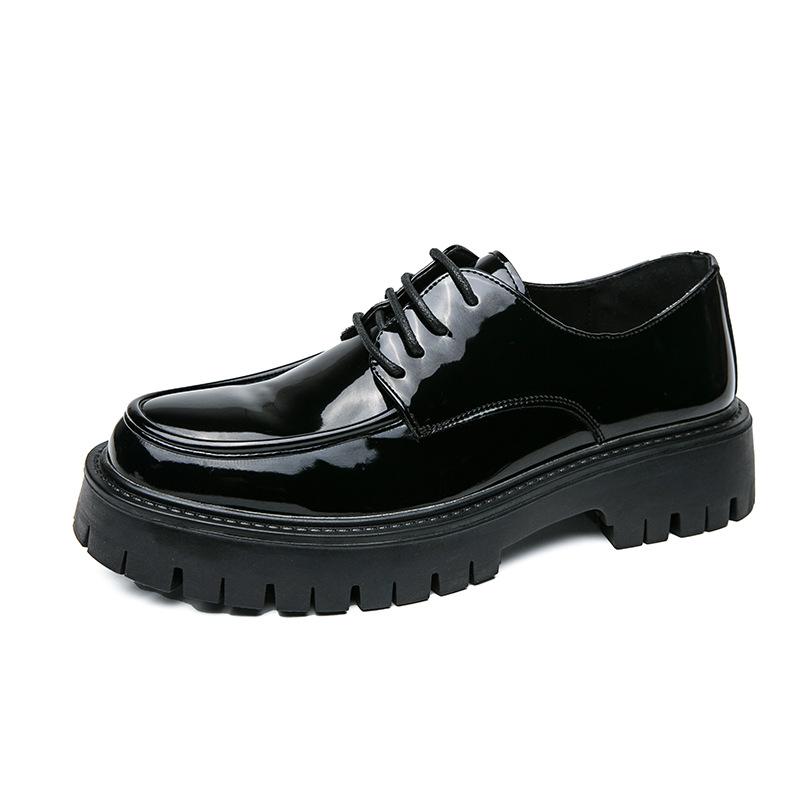 Leather shoes leather shoes new British style business dress round head black patent leather glossy wedding groom best man shoes