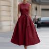 Abito midi da donna senza maniche con bottoni frontali in misto cotone e lino con cintura in vita e tasche, vestibilità classica per l'uso quotidiano