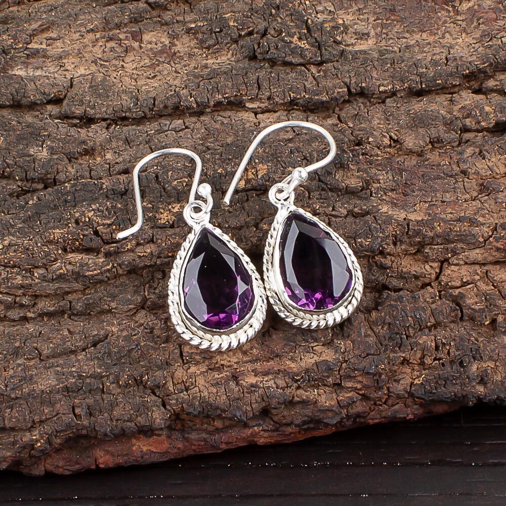 African Amethyst Gemstone 925 Sterling Silver Jewelry Drop/Dangle Earrings 1.40" EE-9-3