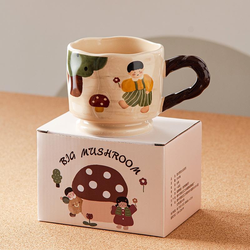 Retro Cute Boy and Girl Ceramic Mug Home Drinking Buffalo Milk Breakfast Cartoon Cup Creative High Appearance