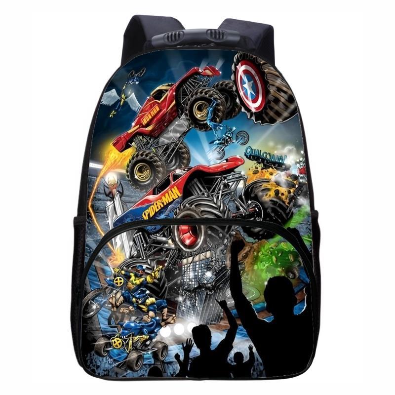 Monster Jam Truck, Round Front Bag Backpack for Primary, Secondary, and High School Students, Male and Female Backpacks