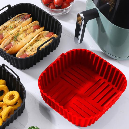 Air Fryer Grease Catcher Silicone Basket Non-Stick BPA-Free Baking Pan with Handles Non-stick Insert Dishwasher Oven Safe Even Heat Distribution