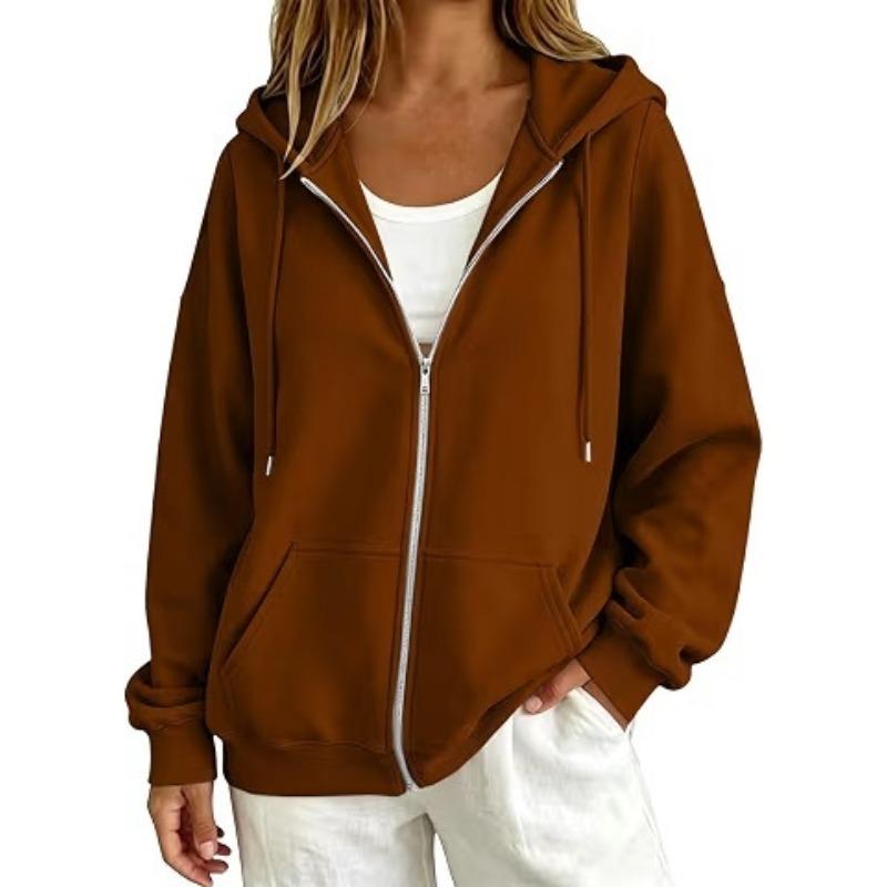 Women's Hooded Sweatshirts Autumn New Lazy Style Casual Loose Zipper Women's Sweatshirts Jackets Fashion Solid Color Streetwear Female Hooded Coats