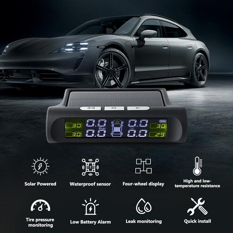 Digital LCD Display Universal Smart Car TPMS Tyre Pressure Monitoring System Auto Security Alarm Solar Charging