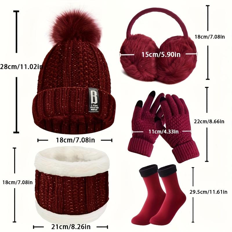 high quality5pcs/Set Winter Outdoor Sports Equipment: Thick Warm Knit Hat, Neck, Touch Screen Gloves, Plush Ear Muffs and Snow Socks, Suitable for