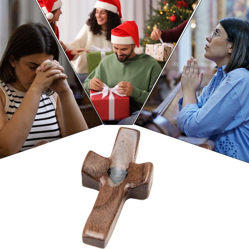 1PC CrossMy Heart Encouragement Gift Handheld Wooden Crosses With Epoxy Heart To Carry In Pocket Emotional Support Home Ornament