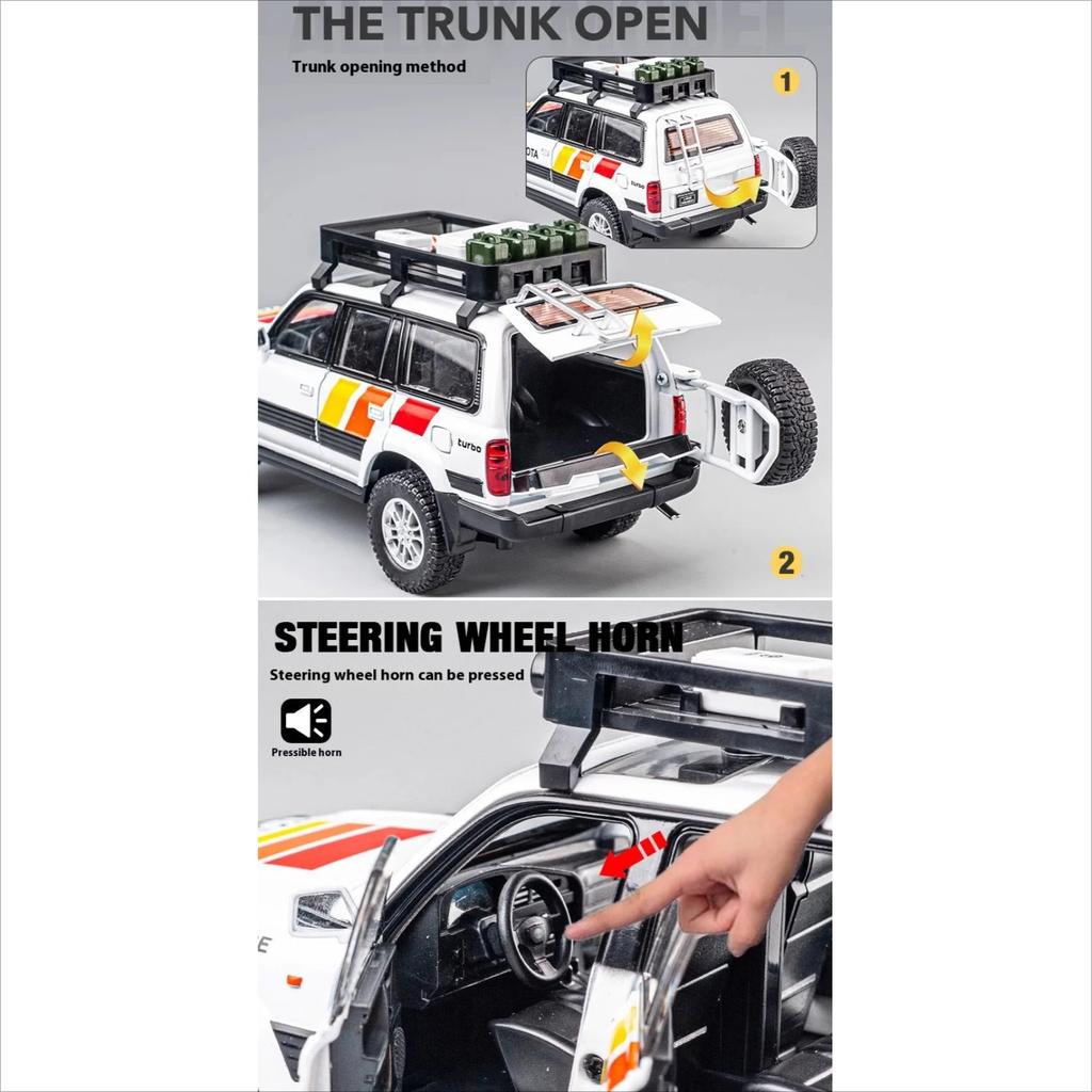 1/24 Scale Toyota FJ Cruiser Camper Alloy Model, Cool Sound and Light, Can Be Opened In Many Places In The Car Body, Four-wheel Shock Absorber