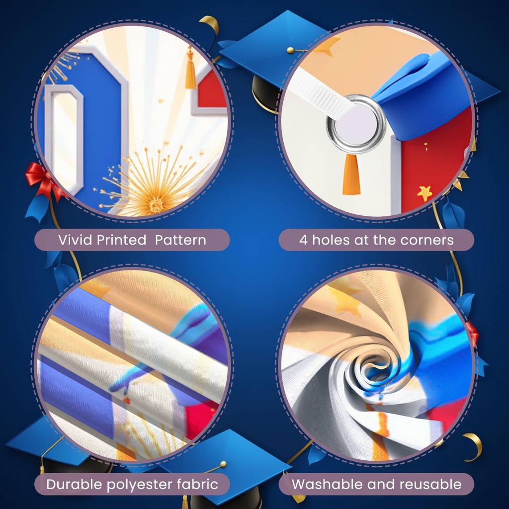 Grad Ceremony Backdrop Red Blue Theme Graduation Event Banner Academic Display Decorative Graduation Display For College Grad