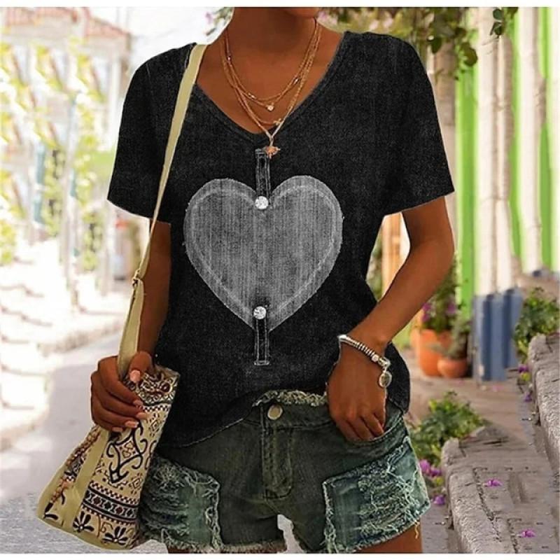 Abstract Oil Painting Floral 3D Print Summer Letter Fashion Women T-shirt Short Sleeve Everyday Tops T-shirt Harajuku Vintage