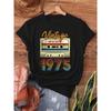 Women's Vintage 1975 Cassette Tape Graphic T-Shirt - Retro Limited Edition Short Sleeve Crew Neck Top, Semi-Sheer Casual Summer & Spring