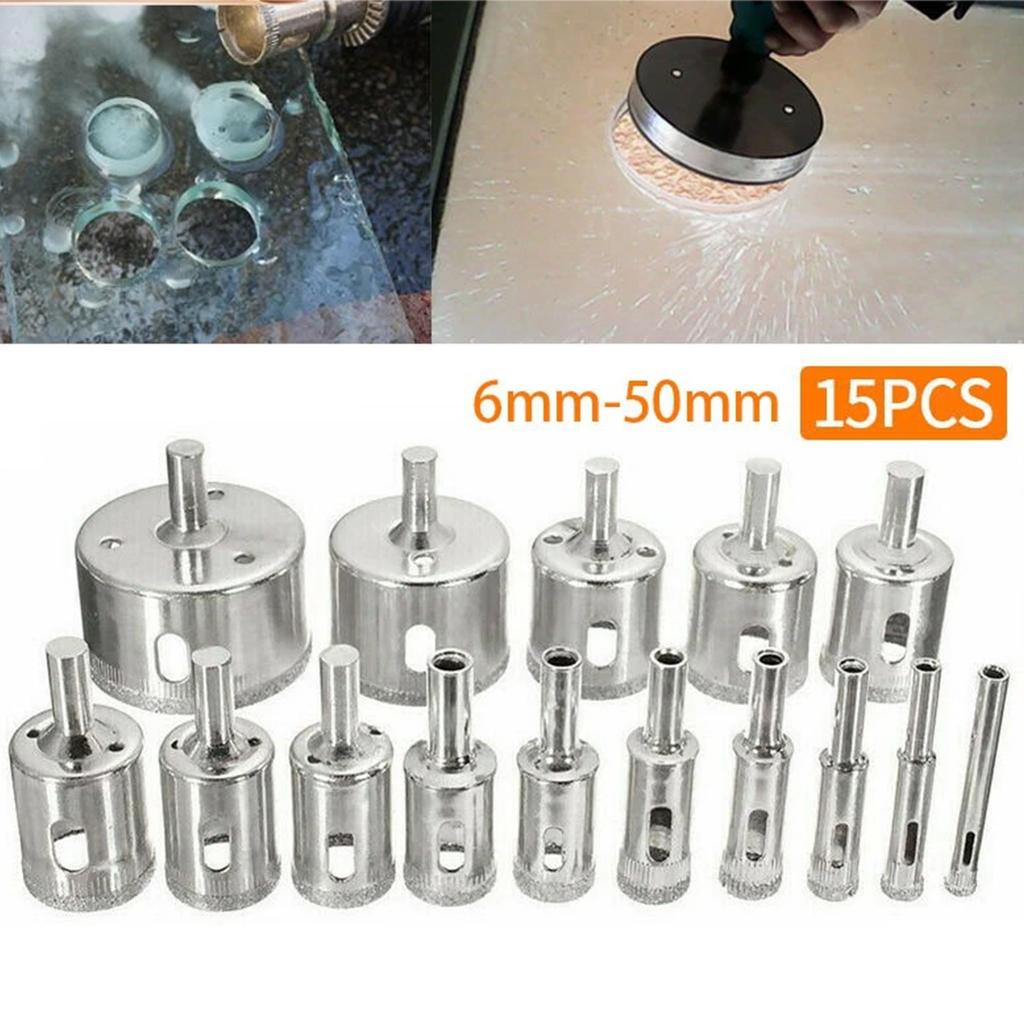 15pcs Diamond Drill Bits Glass Drill Bit Diamond Hole Saw Tile Drill Bits Kit for Ceramic Bottles Porcelain Marble Granite Stone