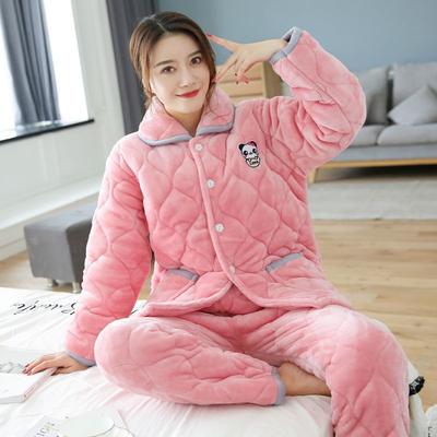 Pyjama Damen dreilagig verdickt und niedlich Winter kann tragen Übergröße warm gefütterte Loungewear