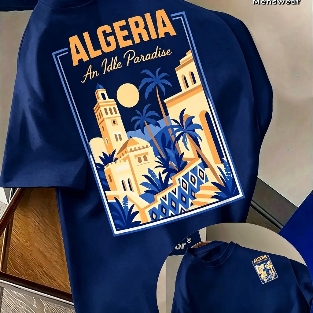 Algerisches Reise-Unisex-T-Shirt Ein untätiges Paradies Retro-Muster Streetwear Top