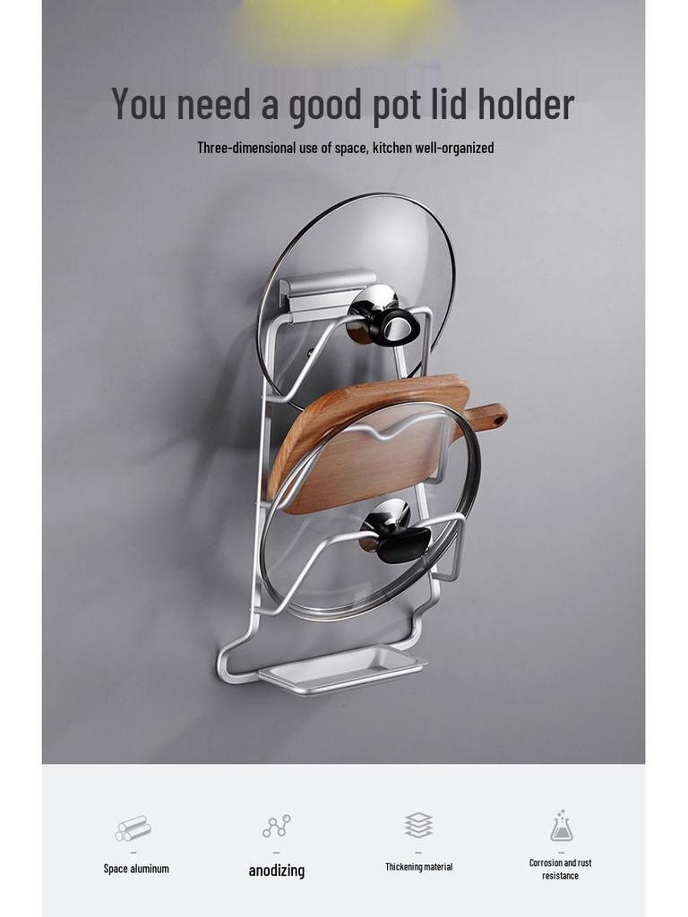 Rostfri väggmonterad grytlock- och skärbrädeorganisatör med vattenuppsamlingslåda