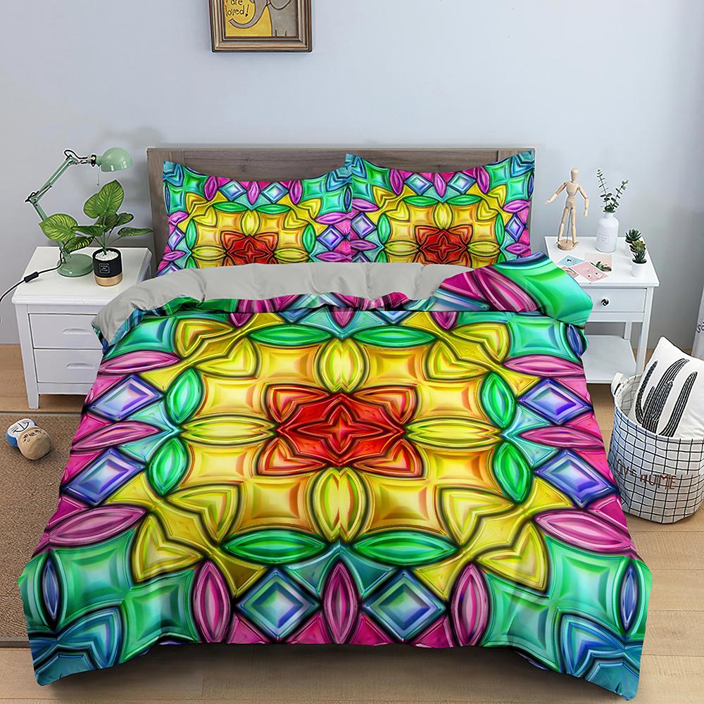 Geometric Duvet Cover Set Colourful 3D Design Polyester Comforter Cover Bedding Set King Queen Twin Full Size For Kids Teens Boy