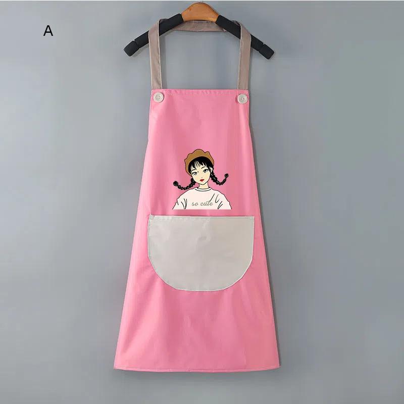 Unisex Cooking Apron Household Cartoon Apron Chef Waiter Barbecue Adult Pocket Apron Kitchen Supplies