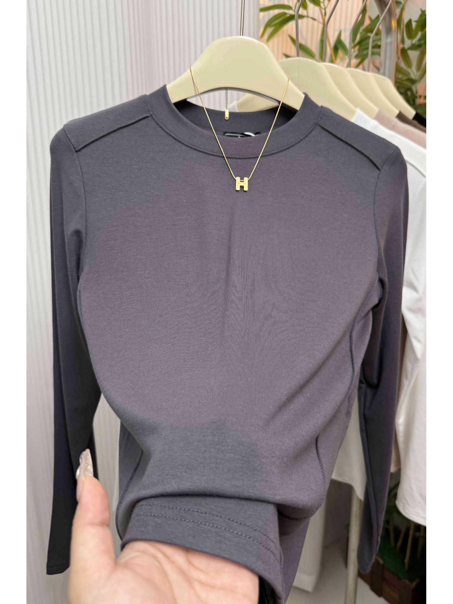 

Европейская футболка облегающего кроя с узором «елочка»: Женский модный топ с круглым вырезом для весны/осени M