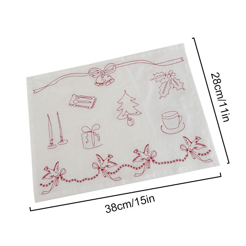 1Pc Cotton Christmas Cover Cloth Photography Props Christmas Pattern Decorative Cloth Embroidery Meal Mat Background Cloth