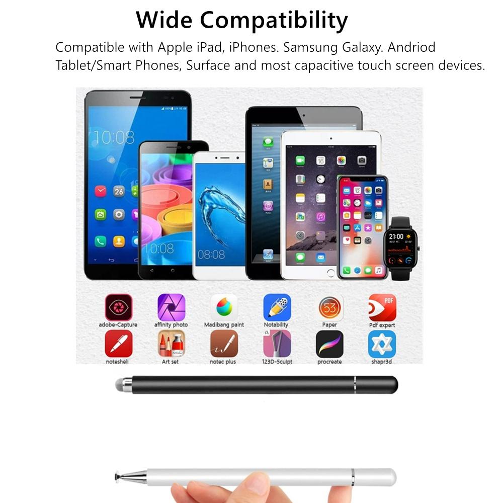 Disc/Fiber Tip 2-in-1 Universal Stylus Touch Pen for iPad iPhone Android Tablet Chromebook &other Capacitive Touchscreen Devices