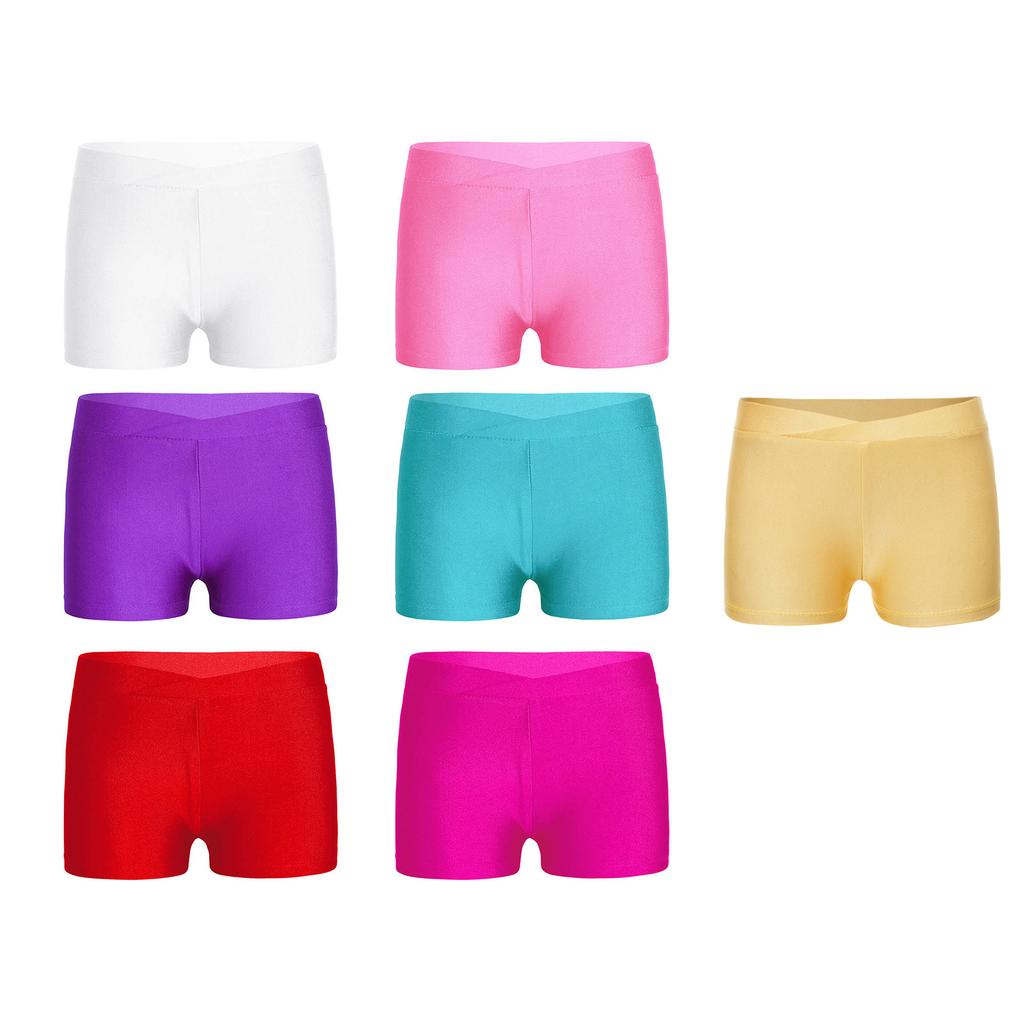 Girls Stretchy V Front Waistband Shorts Bottoms Dance Sports Gymnastic Workout Activewear