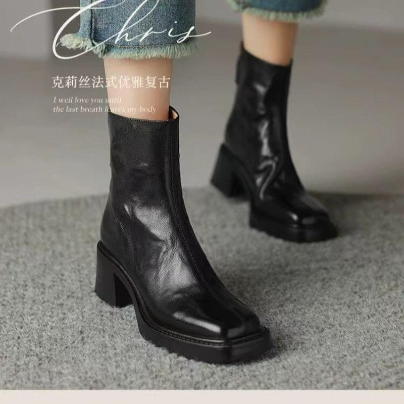 

Темпераментные ботильоны на массивном каблуке Женские Французский Ретро Осень и Зима Новые Остроносые На высоком каблуке Стройнящие Одинарные Сапоги 40