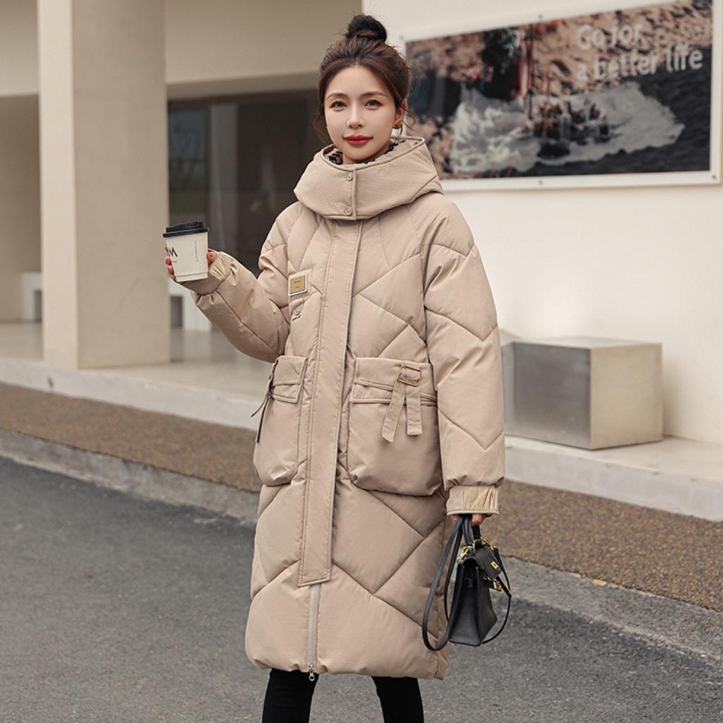 2025 winter new plus-size Korean loose down cotton jacket women's mid-length student cotton jacket women's hat detachable padded jacket