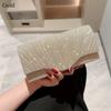 Elegant Sequins Evening Bags Gold Silver Satin Clutches Clutch Bag Banquet Fashion Chain Bags Gold Silver Clutch Bag