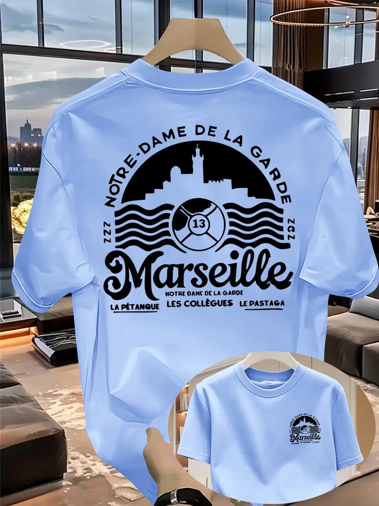 Unisexs 100 Cotton Tshirt With A Skyline Wave And Rolling Ball Pattern Crew Neck And Loose Fit Suitable For Travel
