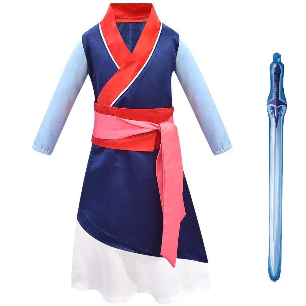 Girls Hua Mulan Costume Halloween Christmas Girls Mulan Dress Children Traditional Chinese Clothes With Toy Balloon Sword