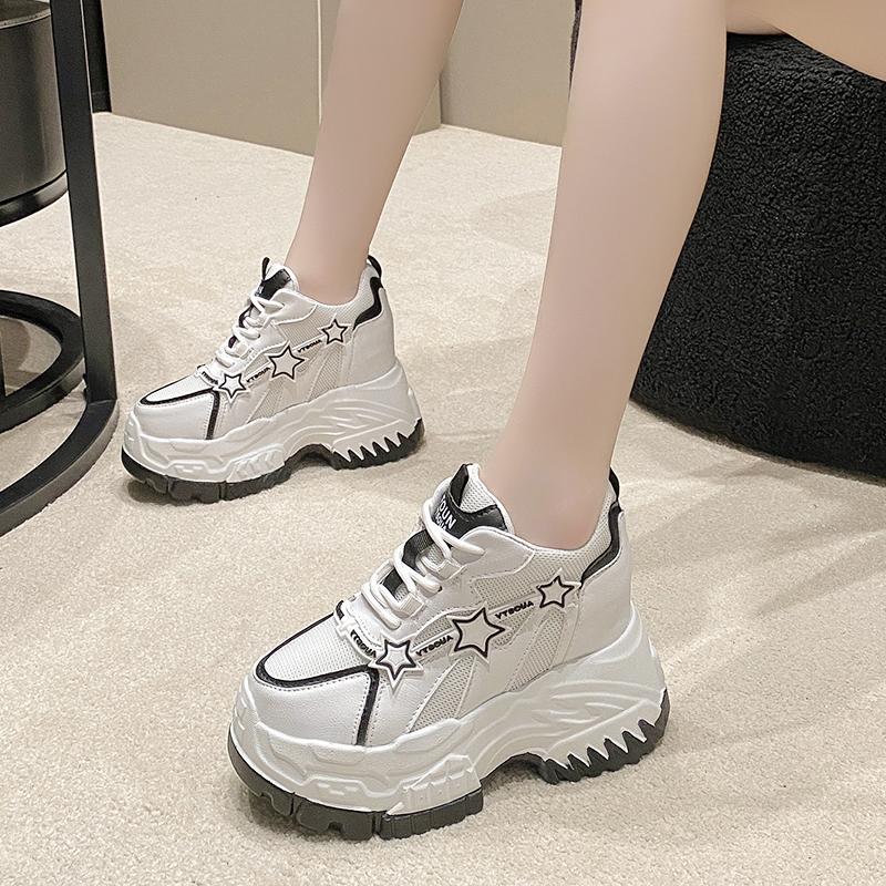11CM High Heels Autumn Chunky Sneakers for Women Platform Sports Mesh Shoes Spring Woman Lace-up Thick Bottom Dad Shoes Ladies