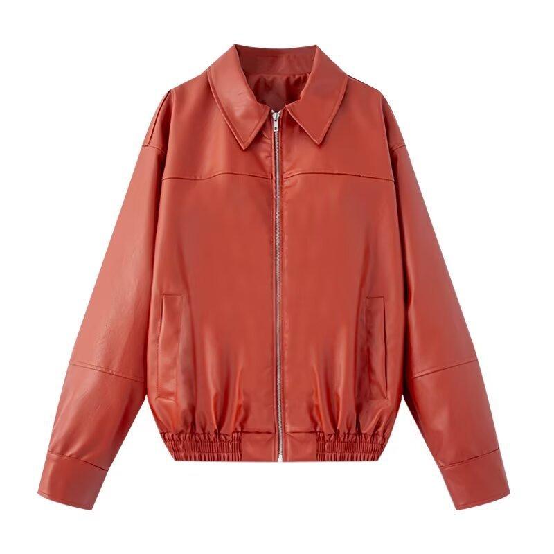 Women's Summer Fashion Temperament Autumn and Winter New Imitation Leather Bomber Jacket