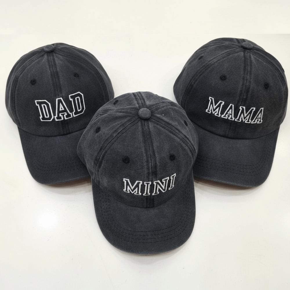 Modische gewaschene Baumwoll-DAD MAMA MINI Stickerei Kappen Verstellbare Vintage Baseballkappe Atmungsaktiv Eltern-Unisex Baseballmützen Geschenke