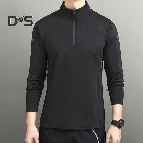 Men's Sports Shirts Stand Collar Half Zip Sweatshirt Solid Color Slim Fit Long Sleeve Pullover Shirt for Autumn Winter Casual Wear