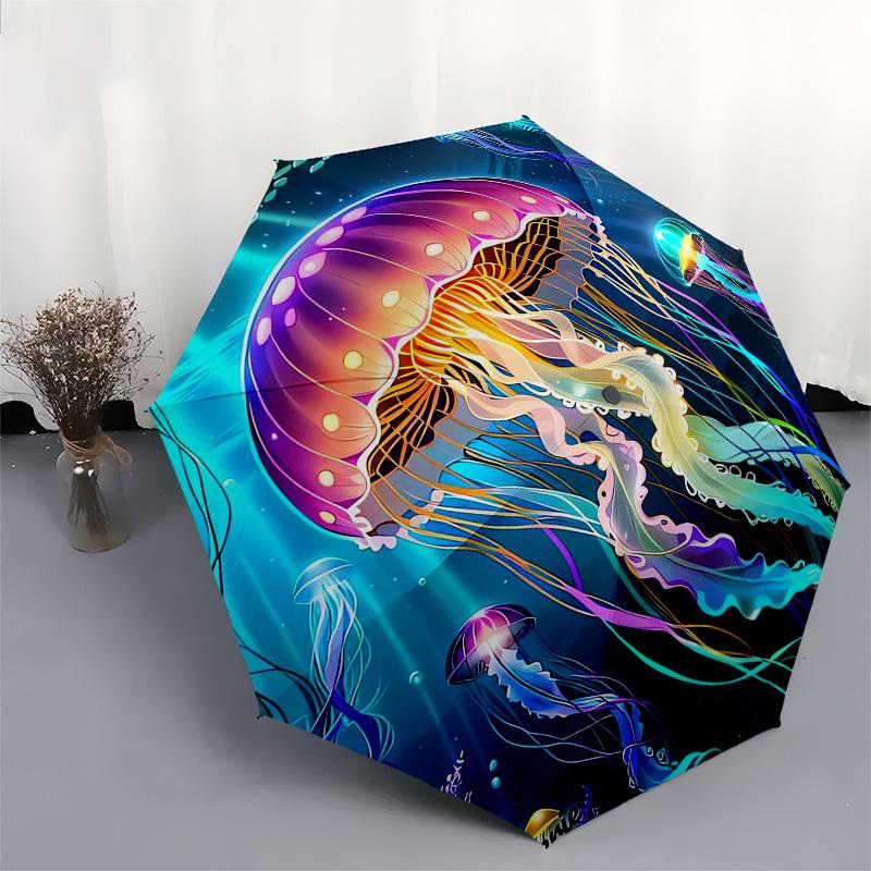 1pc Colorful Jellyfish Ocean Scene Umbrella with Plastic Handle,Suitable for All Seasons Home Travel Outdoor UmbrellaB1804