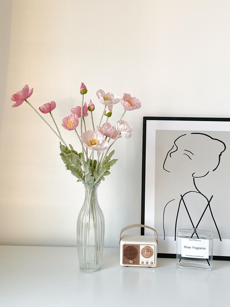 Poppy Pink Icelandic Artificial Flower Bouquet for Living Room Decoration