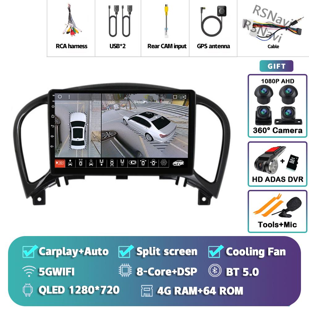 Android 14 Carplay Auto For Nissan Juke 2010 - 2014 Car Radio Player Multimedia Stereo Navigation Head Unit DSP 360 Camera GPS