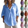 Damen locker geschnittenes, einfarbiges, lässiges Leinenhemd mit Dreiviertelärm