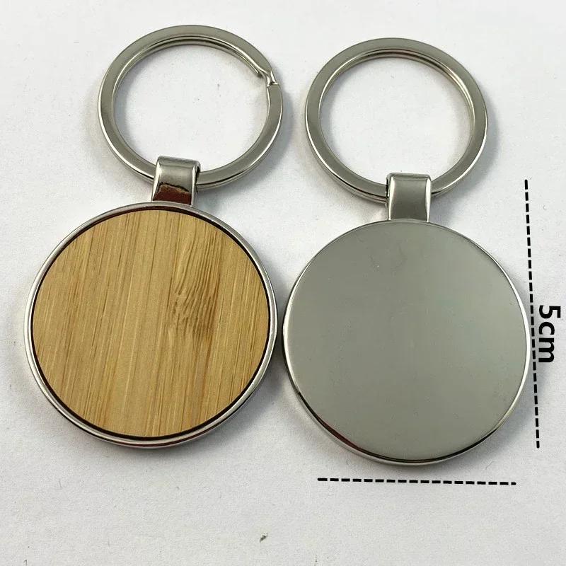 

Custom LOGO Name Round Solid Beech Wood Keychain DIY Personalized Wooden Engraved Keyring Making Key Chain Ring Square Gift Blank