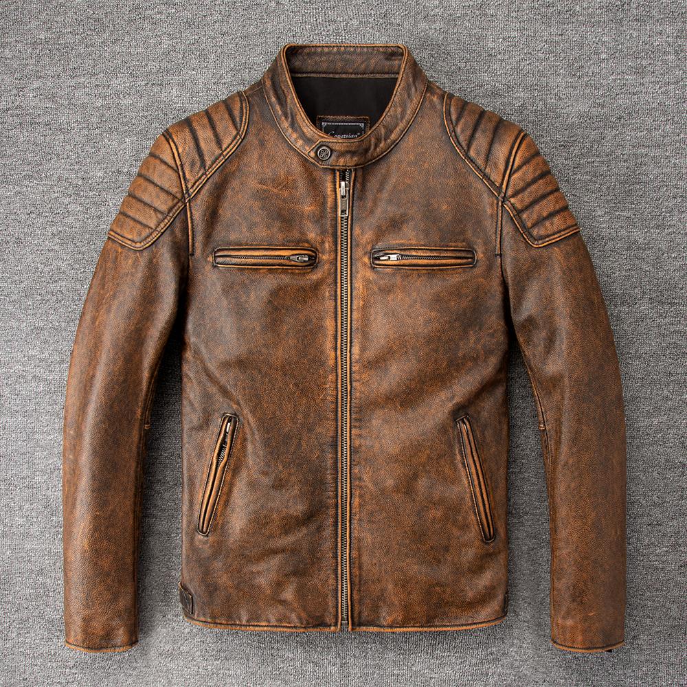 Men Leather Jacket Slim Fit Short Genuine Cow Jackets Men's Cowhide Coat Biker Style Sheepskin Clothes Spring Autumn