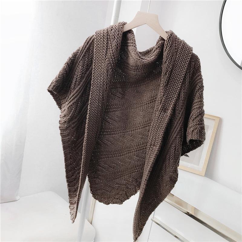 Women S Knitted Triangular Scarf With Buckle Dual Use As Shawl And Neck Warmer