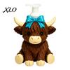 Empty Pump Bottle Highland Cow Soap Dispenser, Pink Bow Cattle Refillable Hand Dispenser Bottle, Plastic for Bathroom, Housewarming Gift Bathroom