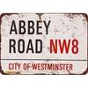 Vintage Abbey Road Metal Sign    Distressed White  Red Retro Wall Art for Garage Shop Bar or Living Room Decor Metal Wall