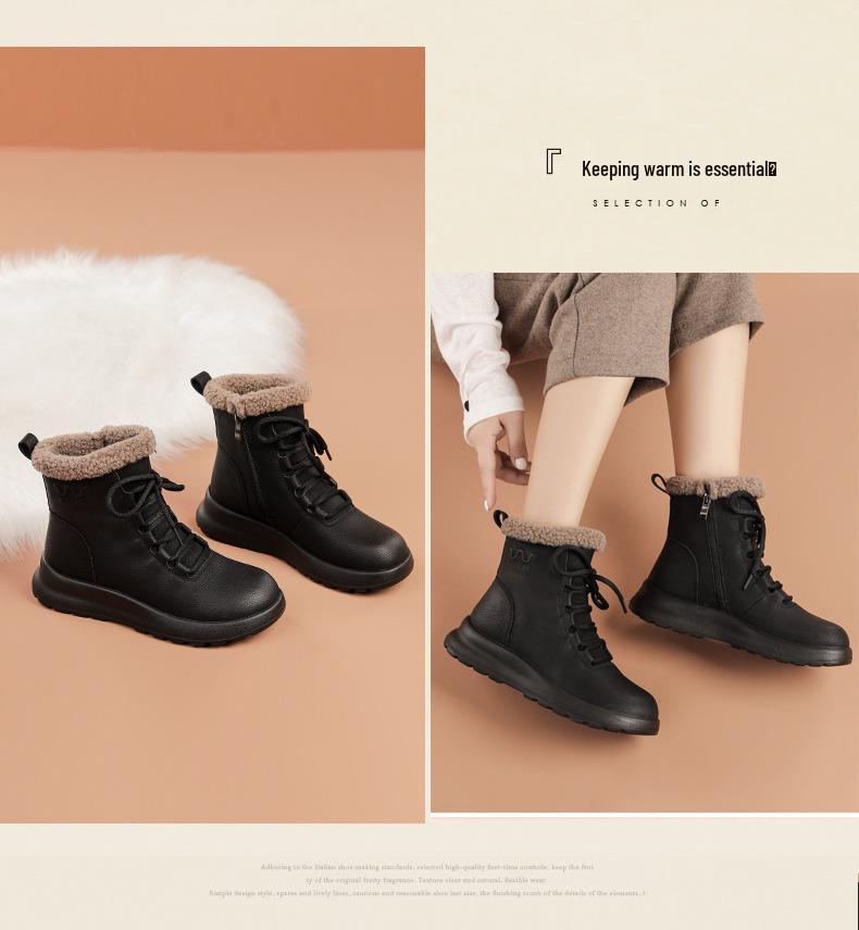 Moteriški žieminiai natūralios odos neslystantys sniego batai - Šilti, stilingi medvilniniai batai vidutinio amžiaus ir vyresnėms moterims