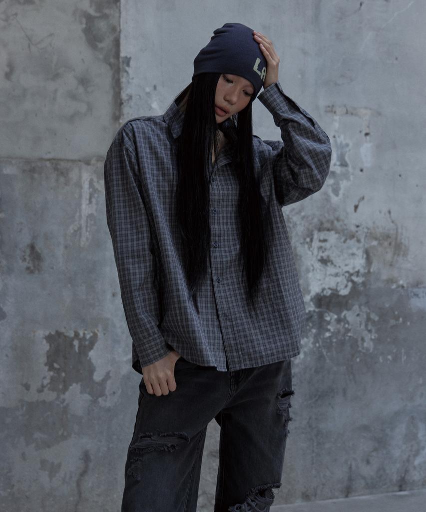 Tonilolenseu Cut-Off Check Shirt Gray